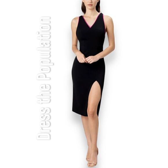 Dress the Population Gianna Black & Fuchsia Low Back Sheath Dress Women’s XXS - Picture 1 of 15